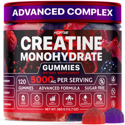 Hofnie Creatine Monohydrate Gummies 5000 mg – Vegan, Sugar-Free Pre Workout Creatine for Men & Women – Raspberry & BlackBerry Flavored Chewable Creatine Monohydrate, 120 Gummies (30-Day Supply) HofnieBuy Supplements Australia