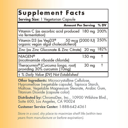 TRU NIAGEN Immune Support Supplement - Daily Defense - Vitamin C from Fermentation, Vegan Vitamin D3 2000 IU, Zinc, Plus Theracurmin (Curcumin) + Multi Award-Winning NAD Boosting Niagen 150mg 30ct TRU NIAGENBuy Supplements Australia