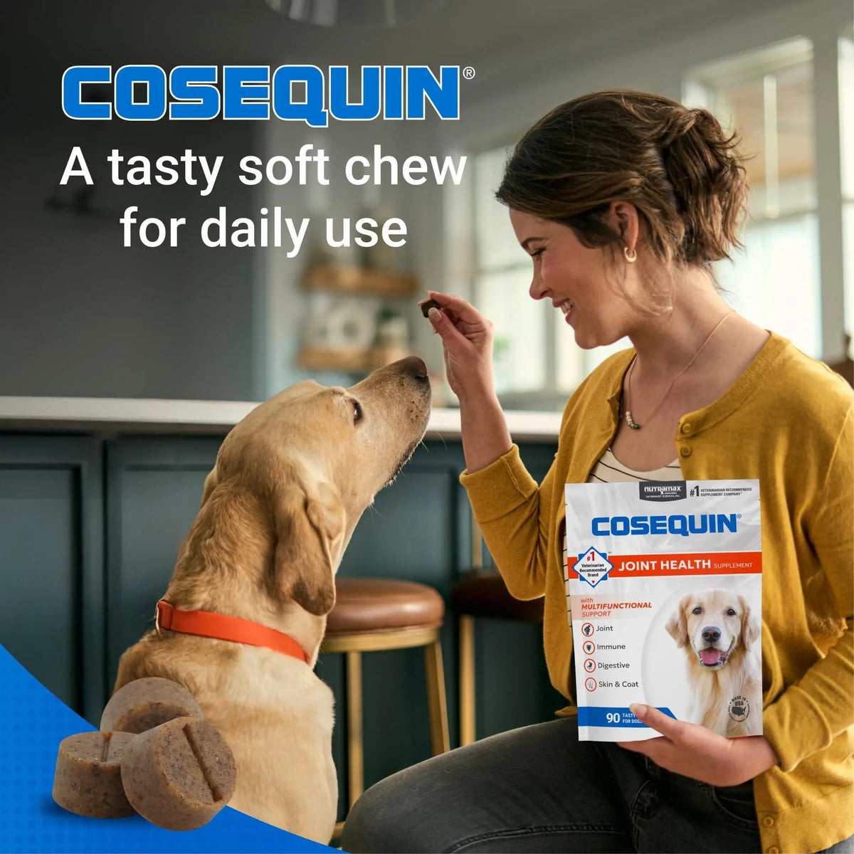 Nutramax Cosequin Joint Health Supplement with Multifunctional Support for Dogs, Soft Chews with Glucosamine, Chondroitin, Omega-3s, and Postbiotics, 90 Count Nutramax LaboratoriesBuy Supplements Australia