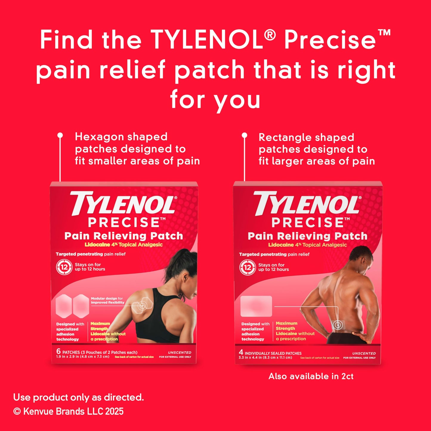 Tylenol Precise Pain Relieving Patches, Topical Analgesic Patches + Maximum OTC Strength Lidocaine Penetrates, Targeted Relief Ideal for Shoulder, Back & Knee Pain, Unscented, 3 x 2 ct TylenolBuy Supplements Australia
