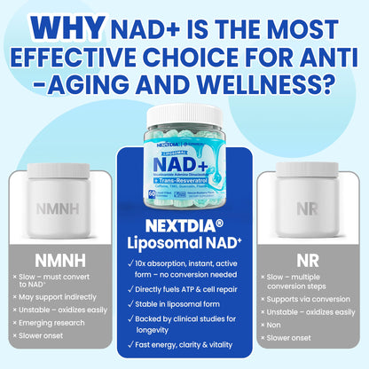 Liposomal Nad+ Supplement for Women, Men - Max Absorption Nad Gummies Plus Resveratrol, Fisetin, Quercetin, TMG, Caffeine, B12 for Aging Defense, Energy & DNA Repair, Skin, Brain, Antioxidant - 60Cts NextdiaBuy Supplements Australia