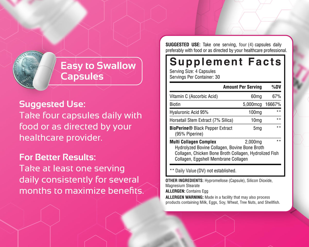 CogniTune Multi Collagen Peptides for Women with Biotin, Hyaluronic Acid, Vitamin C - 5 Types I II III V X Colageno Hidrolizado - 2000mg Hair Skin Nails Joints Support - 120 Capsules CogniTuneBuy Supplements Australia