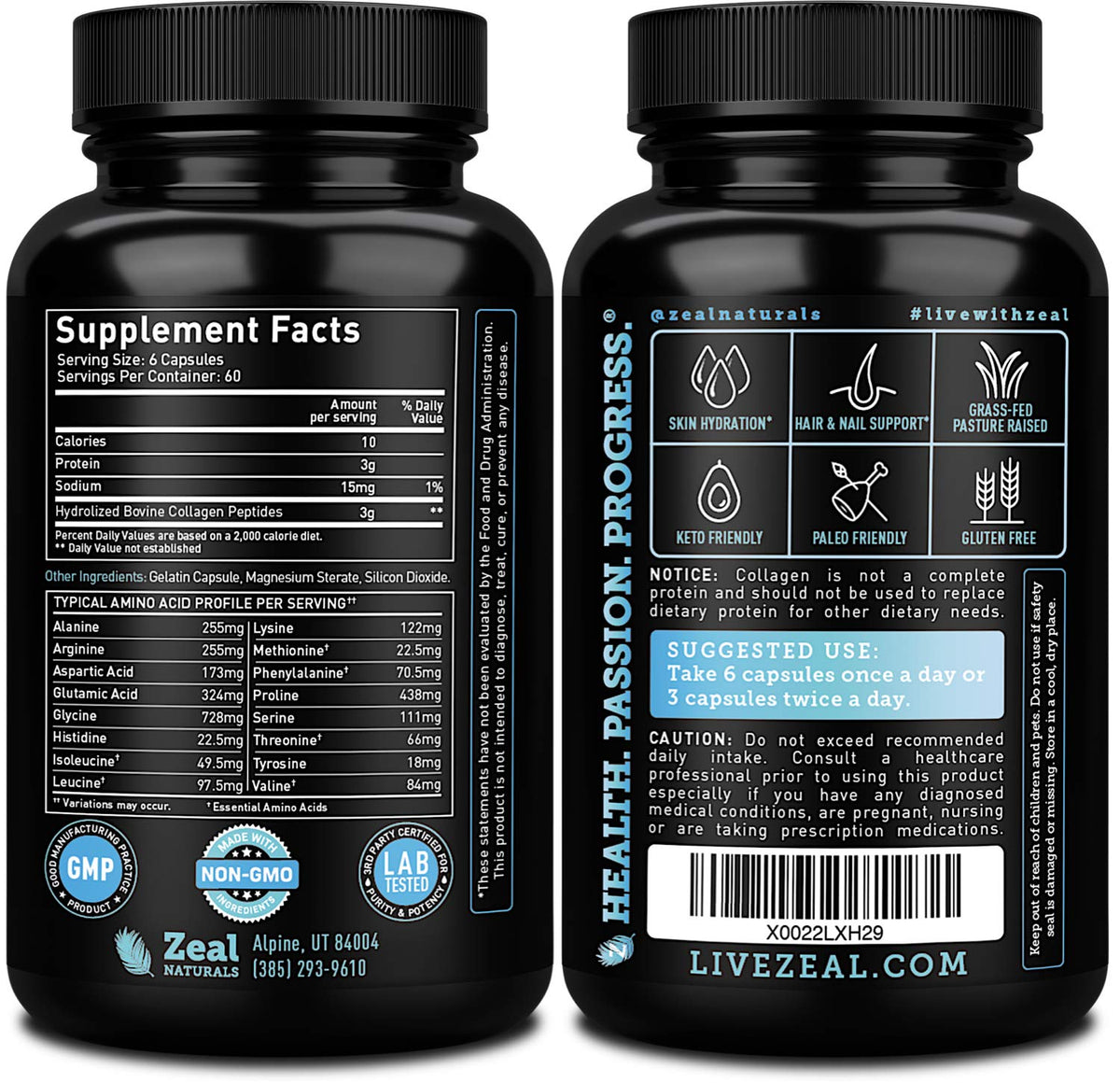 Zeal Naturals Collagen Peptides Collagen Pills (360 Capsules) Grass Fed Collagen Pepetide Powder - Hydrolyzed Collagen Powder for JointTendon SupplementHair Skin and Nails - Zeal NaturalsBuy Supplements Australia