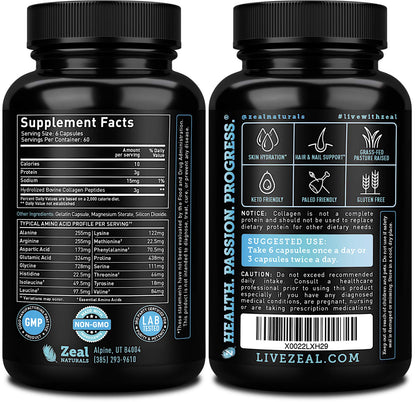 Zeal Naturals Collagen Peptides Collagen Pills (360 Capsules) Grass Fed Collagen Pepetide Powder - Hydrolyzed Collagen Powder for JointTendon SupplementHair Skin and Nails - Zeal NaturalsBuy Supplements Australia
