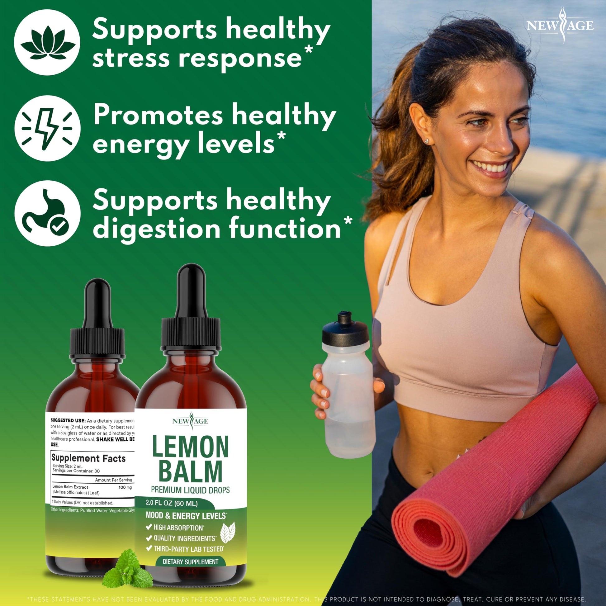 NEW AGE Lemon Balm Tincture - Mood Support Supplement - Lemon Balm Leaf Extract Drops - Vegan, Sugar & Alcohol-Free Calming Supplement - 4 fl oz NEW AGE buy supplements Au