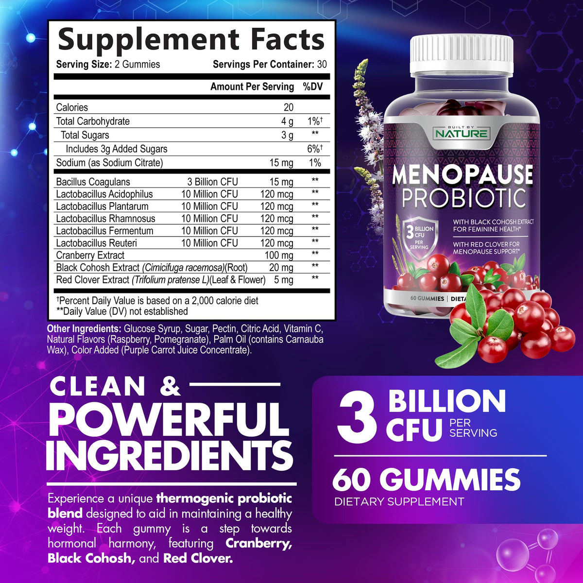 Menopause Supplements for Women - Menopause Probiotic Gummy - Women’s Menopause Relief for Hot Flashes, Night Sweats & Mood Swings with Black Cohosh & Cranberry - Non-GMO, Vegan - 60 Gummies Built by NatureBuy Supplements Australia