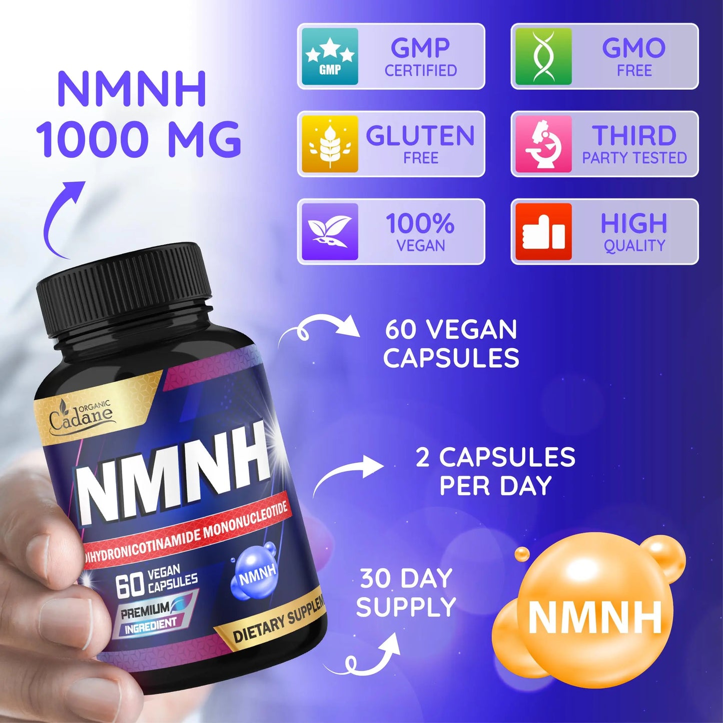 Cadane NMNH Supplement | Support Energy & Healthy Aging | Dihydronicotinamide Mononucleotide | Non-GMO – 60 Capsules – 30-Day Organic CadaneBuy Supplements Australia