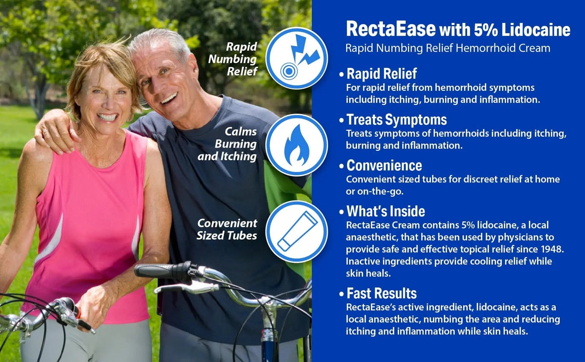 RectaEase (2 Pack) 5% Lidocaine Hemorrhoid Relief Cream 1 oz Tube, Anorectal Cream, Rapid Numbing Relief, Hemorrhoid Treatment from Itch and Burn RectaEaseBuy Supplements Australia