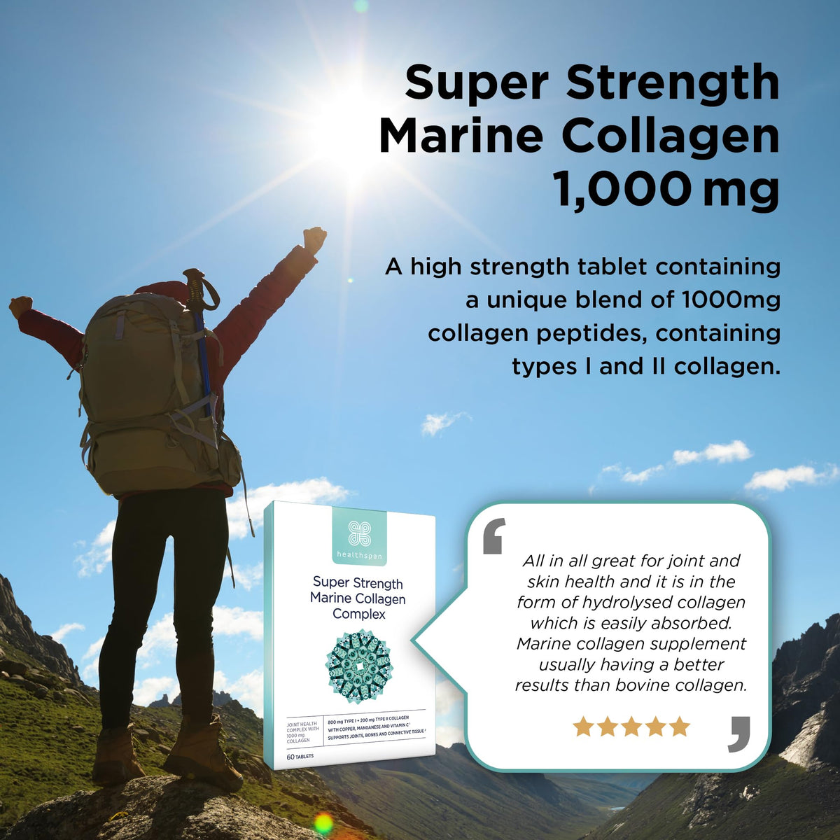 Healthspan 1,000mg Marine Collagen Complex 60 Tablets | 800mg Type I + 200mg Type II Collagen healthspanBuy Supplements Australia