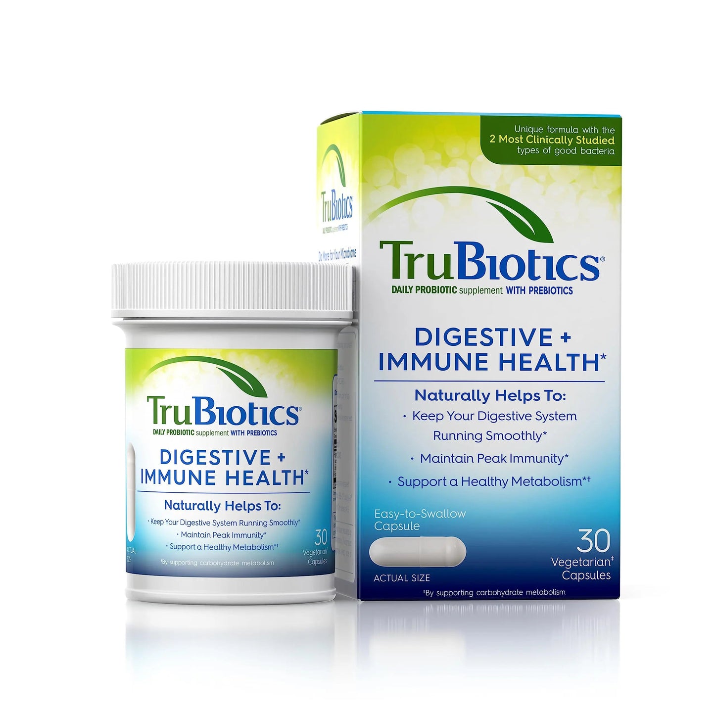 TruBiotics Probiotics for Digestive & Immune Health, Supports Regularity & Helps Relieve Abdominal Discomfort, Gas & Bloating, 2 Clinically Studied Probiotic Strains, Plus Prebiotics, 30 Capsules TruBioticsBuy Supplements Australia
