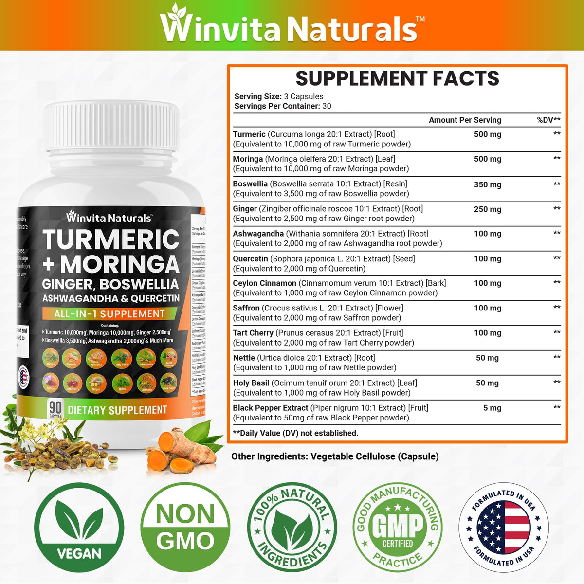 Turmeric Curcumin 10000mg Moringa 10000mg Boswellia 3500mg Ginger 2500mg Winvita NaturalsBuy Supplements Australia