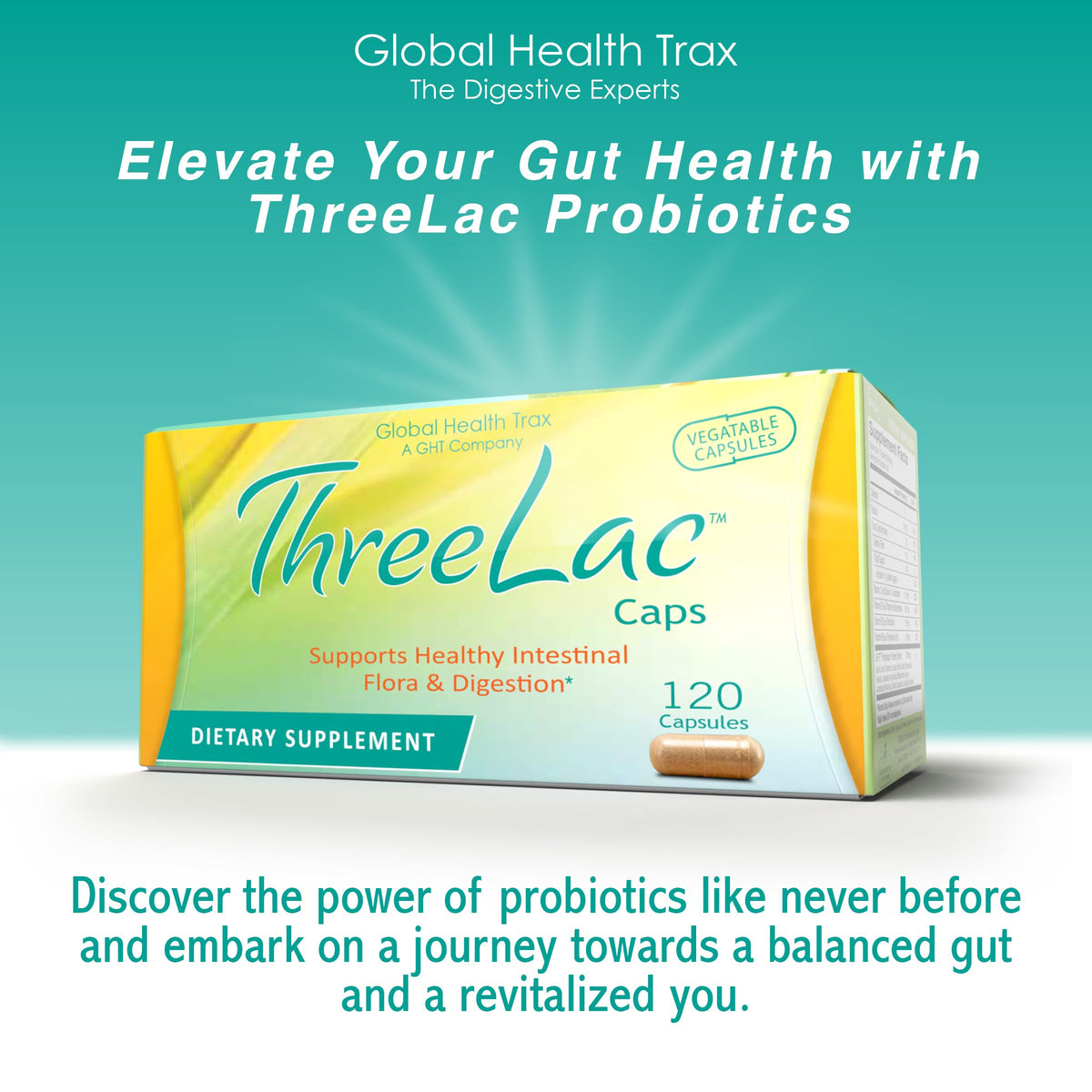 GHT - ThreeLac Probiotic Capsules, 240 Ct - Comprehensive Digestive Support for Men, Women, and Children - Immune System and Gut Balance, Non-GMO ght Global Health TraxBuy Supplements Australia
