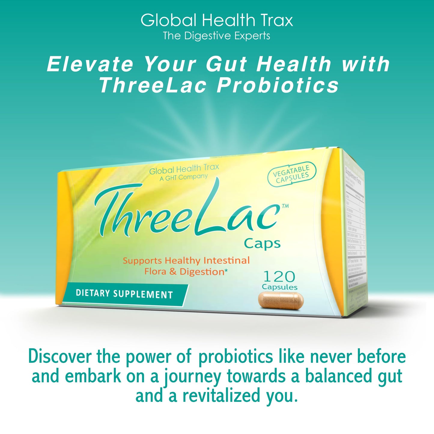 Global Health Trax GHT - ThreeLac Probiotic Capsules, 480 Count - Comprehensive Digestive Support for Men, Women, and Children - Immune System and Gut Balance, Non-GMO ght Global Health TraxBuy Supplements Australia