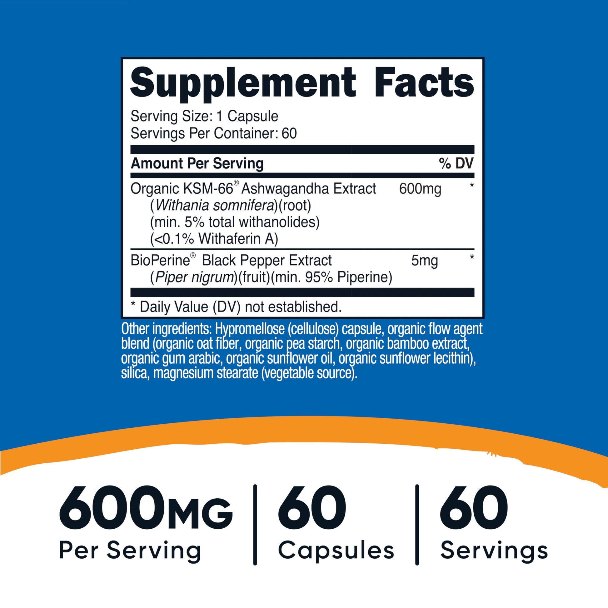 Nutricost KSM-66 Ashwagandha Root Extract 600mg, 60 Veggie Caps - 5% Withanolides - with BioPerine - Full-Spectrum Root Extract NutricostBuy Supplements Australia