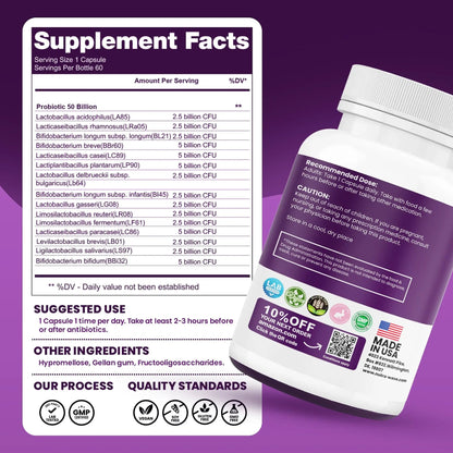 Nutrawave 50 Billion Probiotics for Women & Men, 15 Strains Active Culture. Relieves Bloating & Constipation, Improved Digestion & Gut Health Supplement, Vegan. 60 Powerful Small Capsules. Nutra WaveBuy Supplements Australia