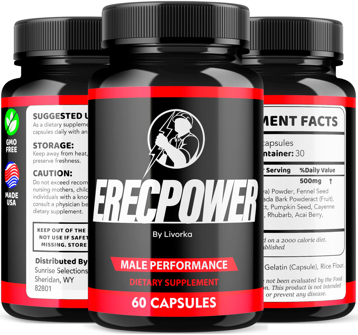 LIVORKA Erecpower Multivitamin Male Performance Capsules for Mens Health, Advanced Formula - 300 Capsules (5 Month Supply) - Pack of 5 LIVORKABuy Supplements Australia