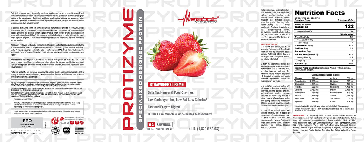 Metabolic Nutrition, Protizyme, 100% Whey Protein Powder, High Protein, Low Carb Metabolic NutritionBuy Supplements Australia
