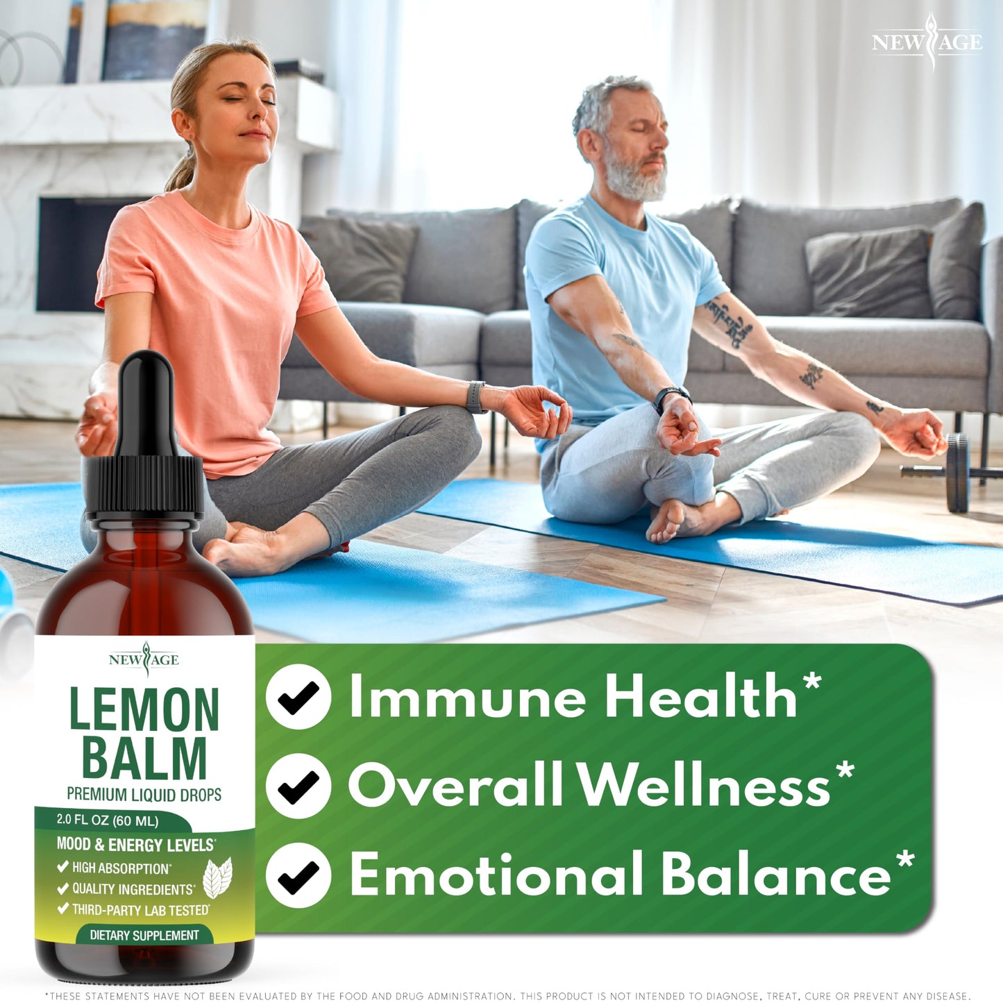 NEW AGE Lemon Balm Tincture - Mood Support Supplement - Lemon Balm Leaf Extract Drops - Vegan, Sugar & Alcohol-Free Calming Supplement - 4 fl oz NEW AGE buy supplements Au