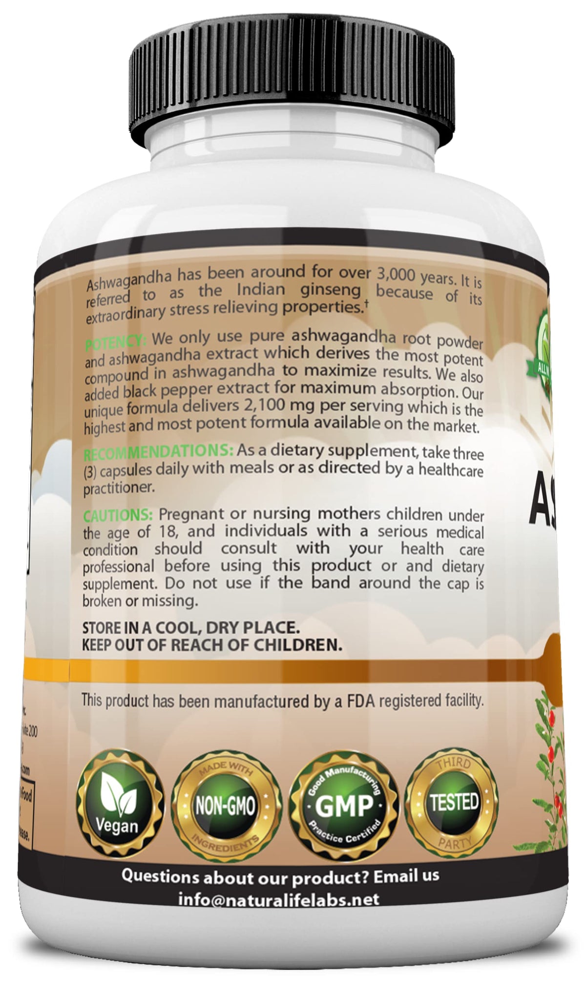 Organic Ashwagandha 2,100 mg - 100 Vegan Capsules Pure Organic Ashwagandha Powder NaturaLife Labs A Higher StandardBuy Supplements Australia