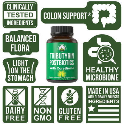 CoreBiome Tributyrin Postbiotic Supplement Clinically Tested for Gut Health. More Effective Than Sodium Butyrate Capsules. High Bioavailability Post Biotics for Digestive, Leaky Gut, Colon, Microbiome Peak PerformanceBuy Supplements Australia