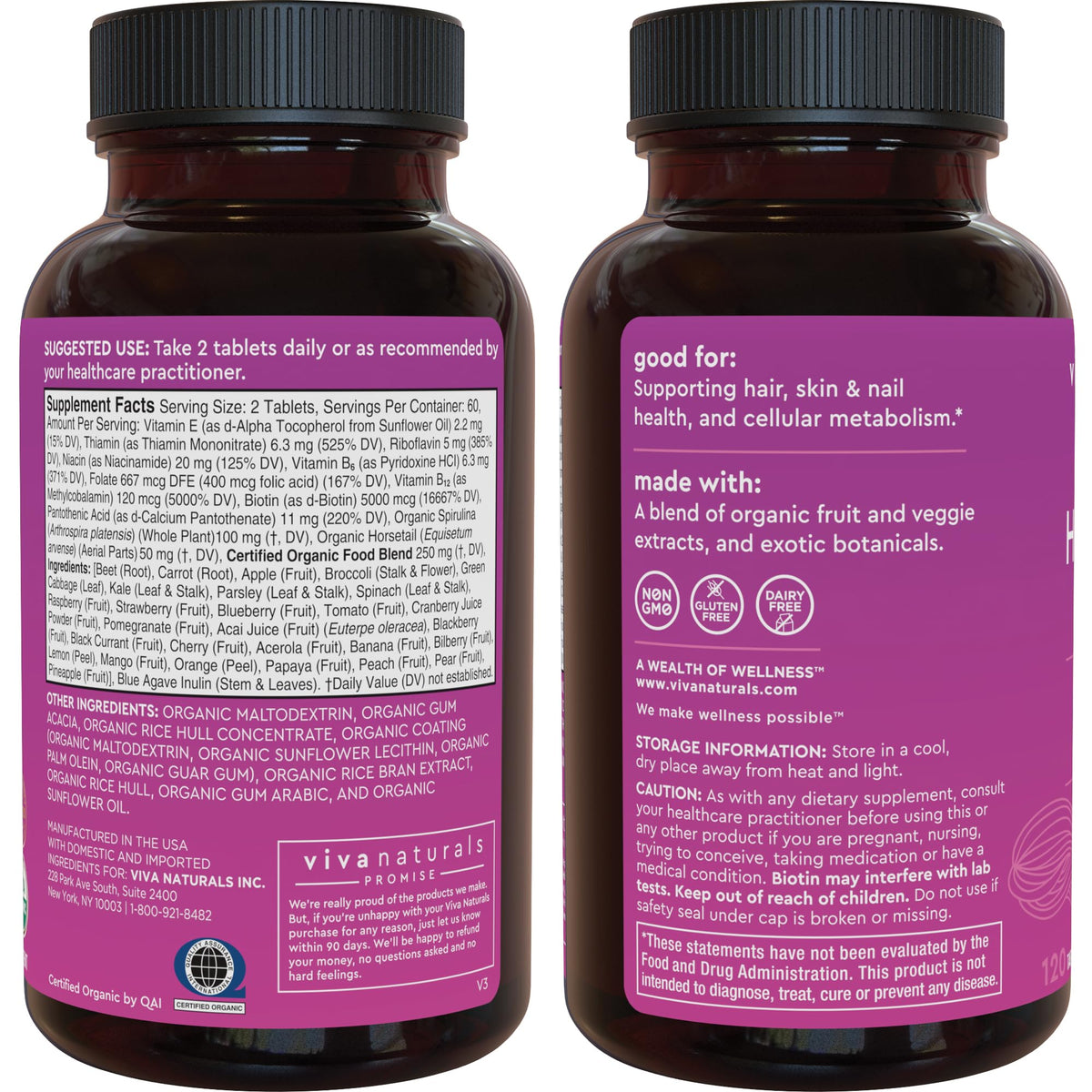 Biotin 5000 mcg Hair Skin Nails Vitamins for Women – Organic and Vegetarian-Friendly Supplement with Vitamin E, B-Vitamins, Spirulina Viva NaturalsBuy Supplements Australia