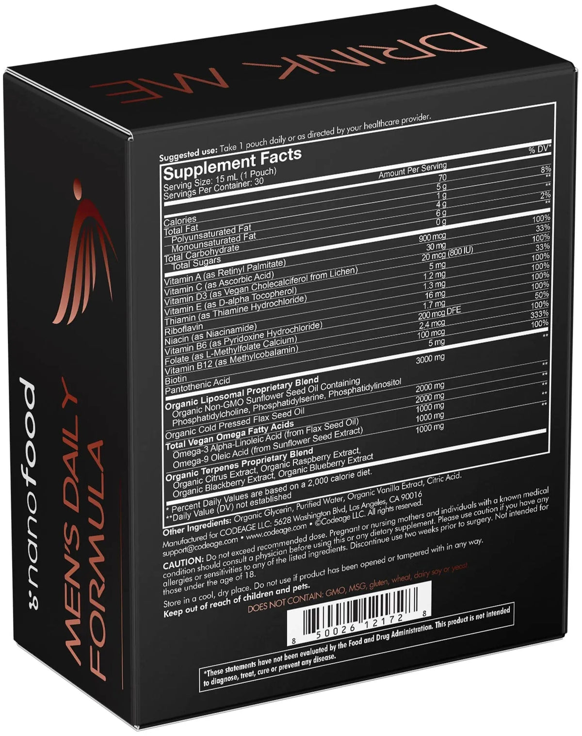 Codeage Daily Men Liquid Vitamins Supplement - Liposomal Multivitamin A, B, C, D, E, Biotin, Omega-3 & Omega-9 Codeage