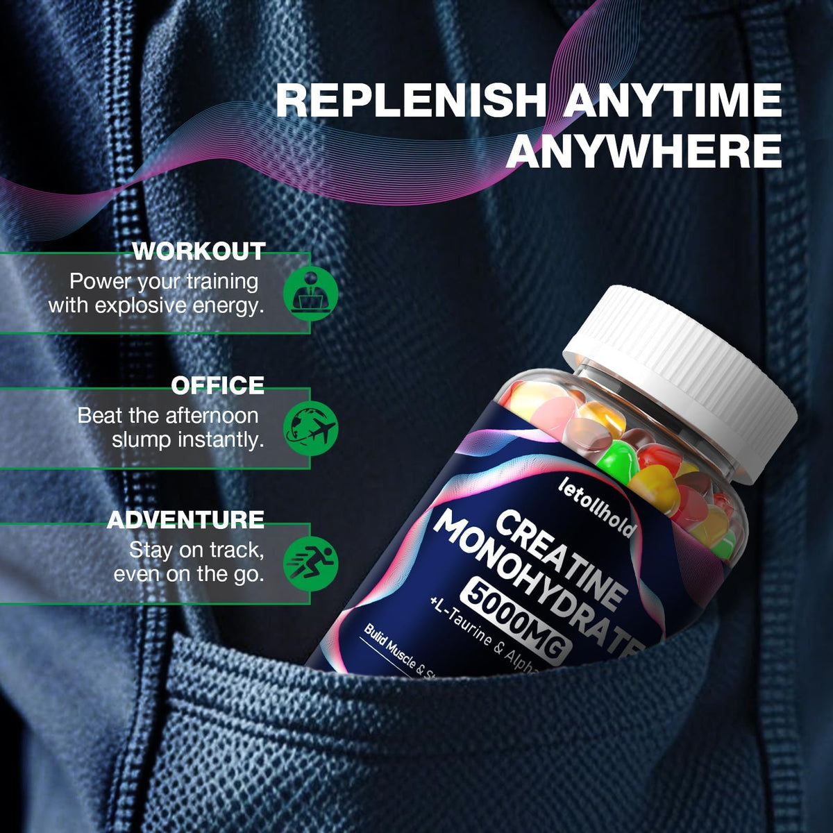 Creatine Monohydrate Gummies 5g for Women & Men - Creatine Gummies for Women Pre Workout Chewables with L-Taurine & Alpha GPC, Sugar-Free Muscle Builder, Energy Boost, Vegan Non-GMO (160 Count) letollholdBuy Supplements Australia