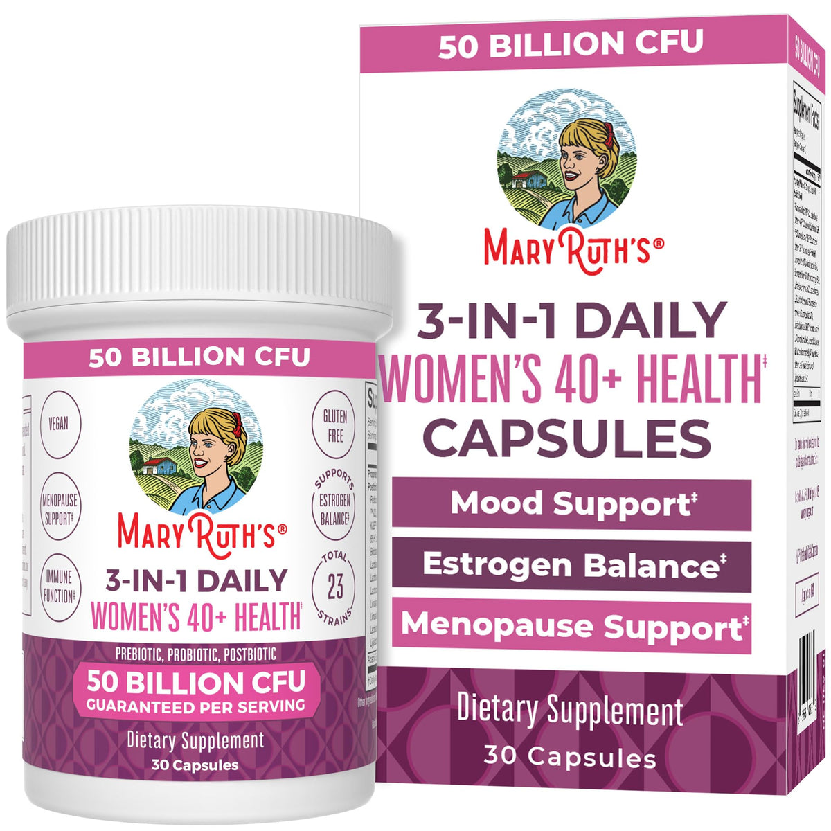 MaryRuth's 3-in-1 Daily Health 40+ Probiotics for Women | Hormonal & Menopause Support Supplement for Women | Gut Health Capsules | 50 Billion CFU | Allergen Free | 30 Ct MARYRUTH'SBuy Supplements Australia