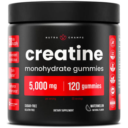 NutraChamps 120 Creatine Gummies for Men & Women - 5g Sugar Free Chewable Creatine Monohydrate Gummies - Supports Protein Synthesis, Muscle Recovery & Workout Performance NutraChampsBuy Supplements Australia