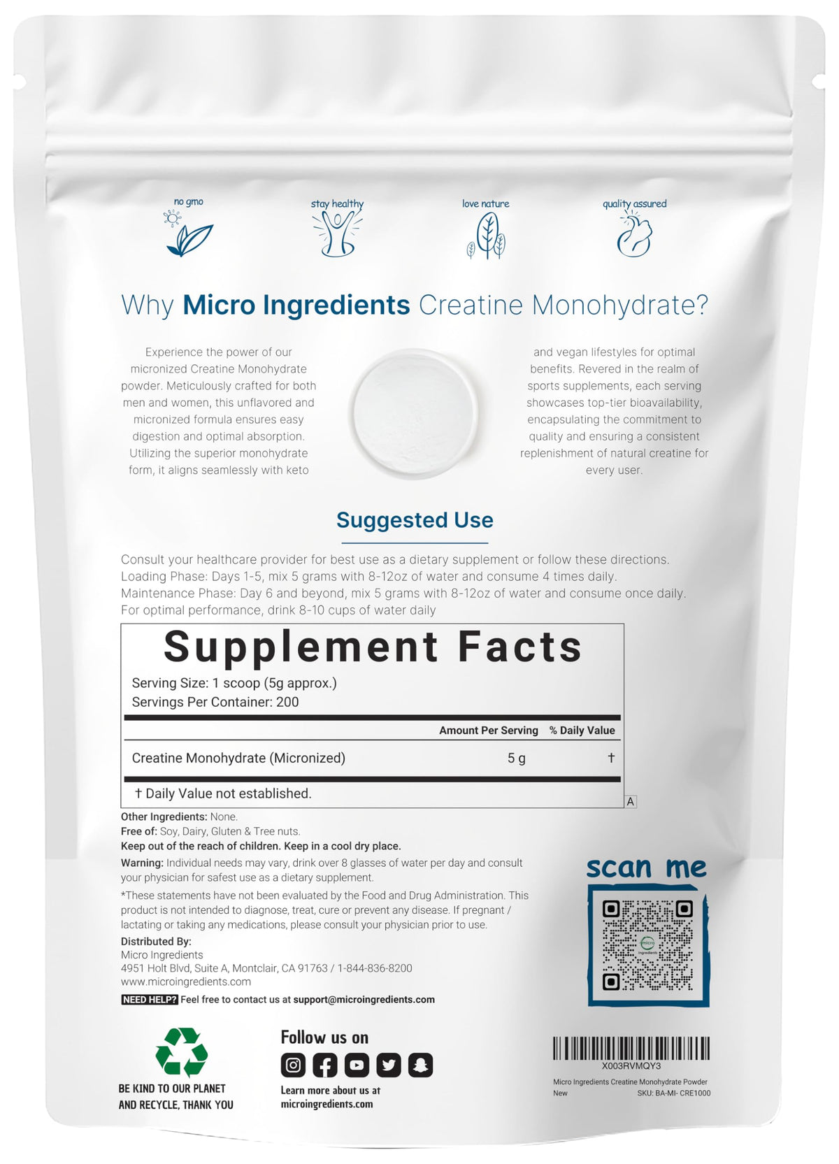 Creatine Monohydrate Powder 1 kg (2.2 Lbs), 5000mg Per Serv, Micronized Creatine Powder, Unflavored, Pure, No Filler, Keto & Vegan Friendly, Easy Dissolve Pre Workout Creatine for Women and Men Micro IngredientsBuy Supplements Australia