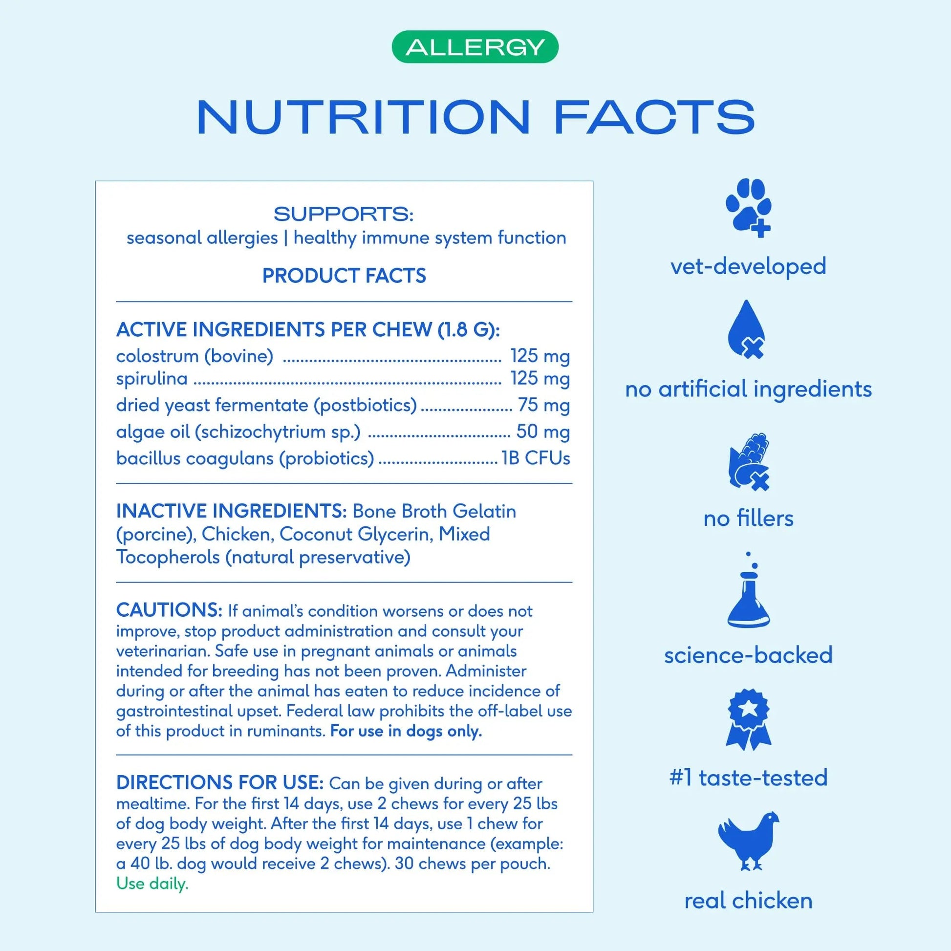 Native Pet Dog Allergy Chews - Dog Allergy Relief for Medium Breeds - Supports Seasonal Itch Relief, Healthy Immune Function & Reduces Sneezing - Colostrum, Spirulina, & Probiotics - 30 Days Supply Native PetBuy Supplements Australia