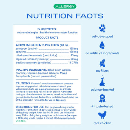 Native Pet Dog Allergy Chews - Dog Allergy Relief for Medium Breeds - Supports Seasonal Itch Relief, Healthy Immune Function & Reduces Sneezing - Colostrum, Spirulina, & Probiotics - 30 Days Supply Native PetBuy Supplements Australia