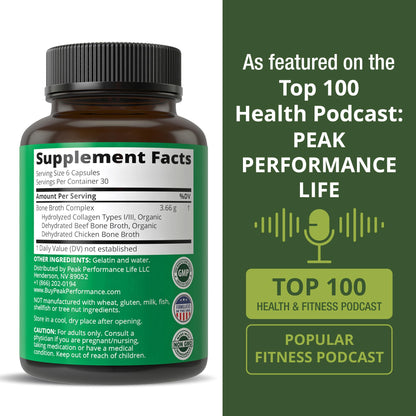 Bone Broth Collagen Capsules. 180 Pills of Grass Fed Bone Broth Collagen Protein Peptides. Contains All 3 Types 1, 2, and 3. Pure Pasture Raised Paleo Friendly Tablets for Women and Men Peak PerformanceBuy Supplements Australia