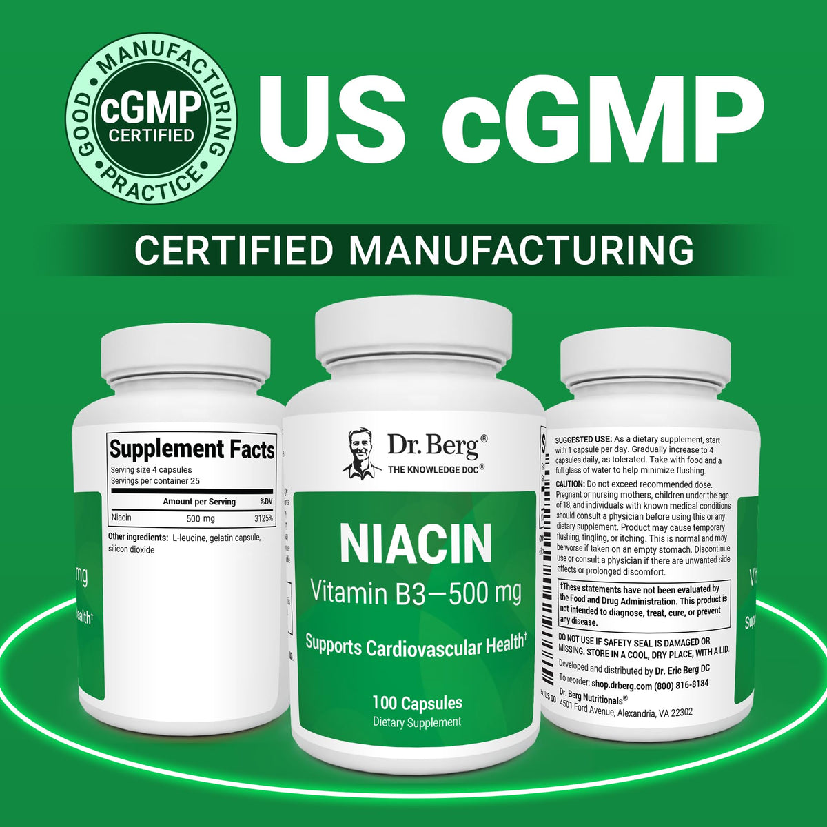 Dr. Berg Highly-Potent Niacin 500 mg – Now Only 125 mg per Capsule for Niacin Flush Tolerance Building – Gradually Increase to 500mg a Day – Vitamin B3 for Heart, Brain & Energy Support – 100 Capsules Dr. Berg NutritionalsBuy Supplements Australia