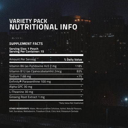 Ultra Focus Pouches (Variety Pack, 3 Cans) Nicotine-Free, Caffeine-Free | Enfinity Paraxanthine | Vitamin B6 + B12, L-Theanine, Alpha GPC, Ginseng | Nootropic Energy & Clarity Plant-Based Pouches Ultra PouchesBuy Supplements Australia