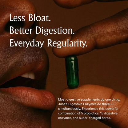 Juna Digestive Enzymes + Probiotic — 3-in-1 Daily Gut Support for Bloat Relief, Smooth Digestion & Microbiome Balance | 15 Enzymes, 5 Probiotics, 8 Botanicals | Vegan, 3rd-Party Tested | 60 Capsules Juna buy supplements Au