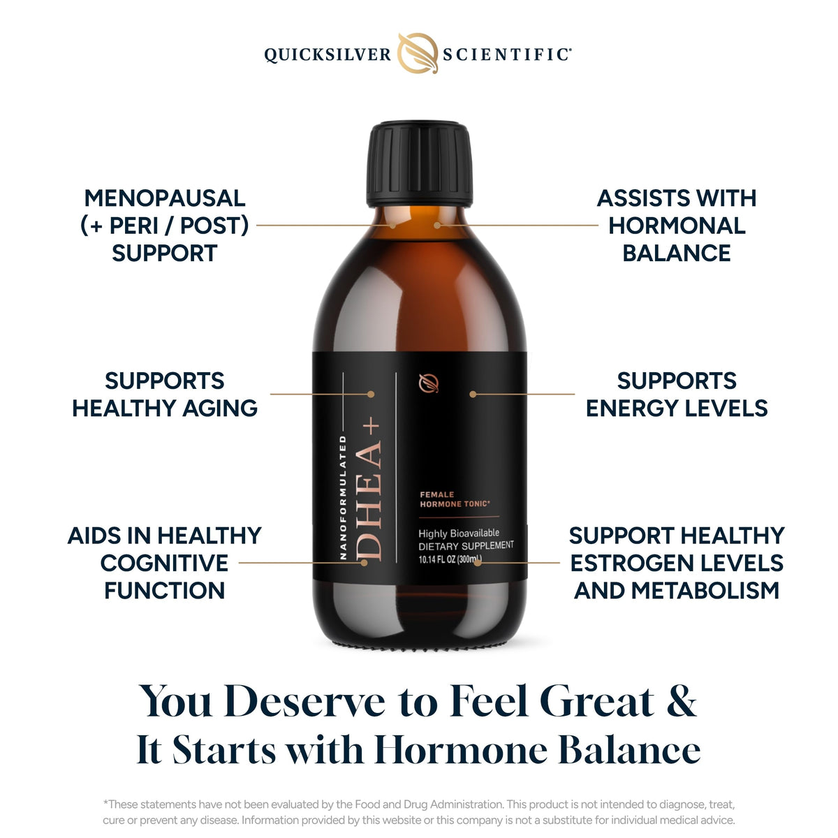 Quicksilver Scientific Nanoformulated Liquid DHEA+ Female Tonic - Micronized DHEA, Pregnenolone, DIM, Chrysin + Herbal Extracts for Woman - Menopause + Perimenopause Support (10.14oz / 300ml) Quicksilver ScientificBuy Supplements Australia