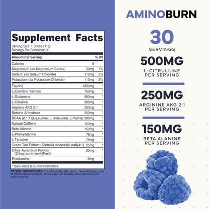 Type Zero Amino Burn - Vegan BCAA + Clean Pre Workout Powder with Arginine AKG, L-Citrulline & Beta Alanine - Amino Acid Clean Energy, Endurance & Hydration Supplement - Blue Raspberry, 30 Servings Type ZeroBuy Supplements Australia
