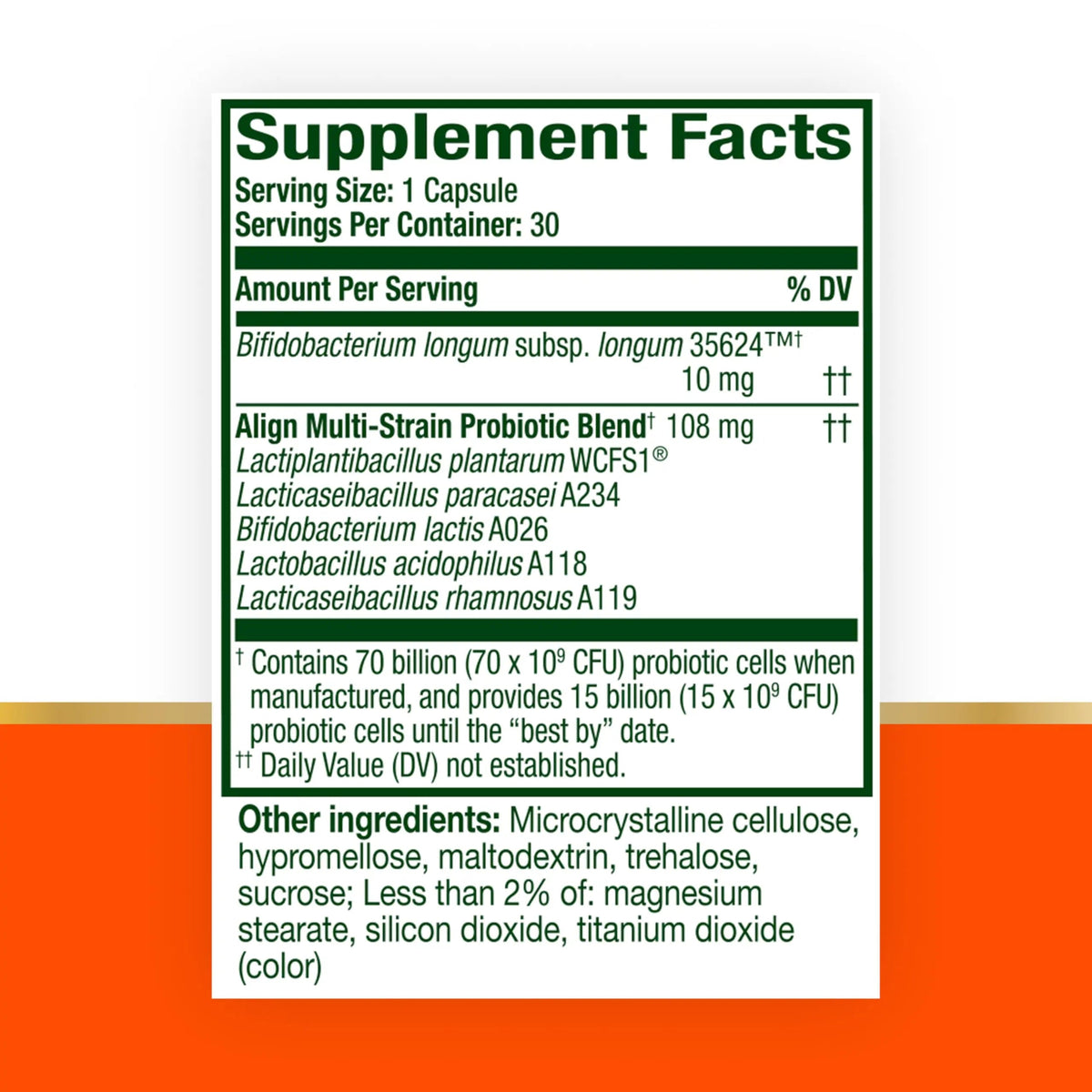Align Probiotic, 70 Billion CFU, 6 Strain Blend, Probiotics for Women and Men, Daily Probiotics for Digestive Health, Helps Relieve Occasional Bloating & Gas 30 Capsules AlignBuy Supplements Australia