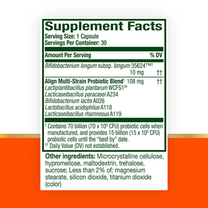 Align Probiotic, 70 Billion CFU, 6 Strain Blend, Probiotics for Women and Men, Daily Probiotics for Digestive Health, Helps Relieve Occasional Bloating & Gas 30 Capsules AlignBuy Supplements Australia