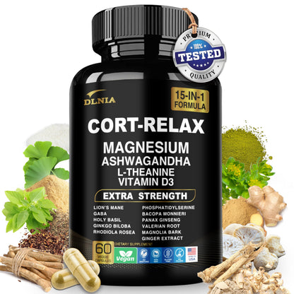 DLNIA Super Calm Cortisol Supplement with Magnesium Glycinate, Ashwagandha KSM-66, L-Theanine, Phosphatidylserine, Ginkgo Biloba & Lions Mane for Calm, Focus, Mental Clarity, Relaxation, Sleep, Energy DLNIABuy Supplements Australia