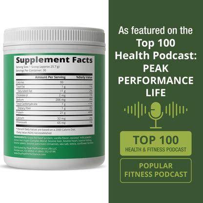Grass Fed Beef Protein Powder + Organ Complex. Lactose Free Great Tasting Beef Protein Isolate. Animal Based Non Dairy No Whey Paleo Carnivore Supplement for Muscle Building. Vanilla Flavor Peak PerformanceBuy Supplements Australia