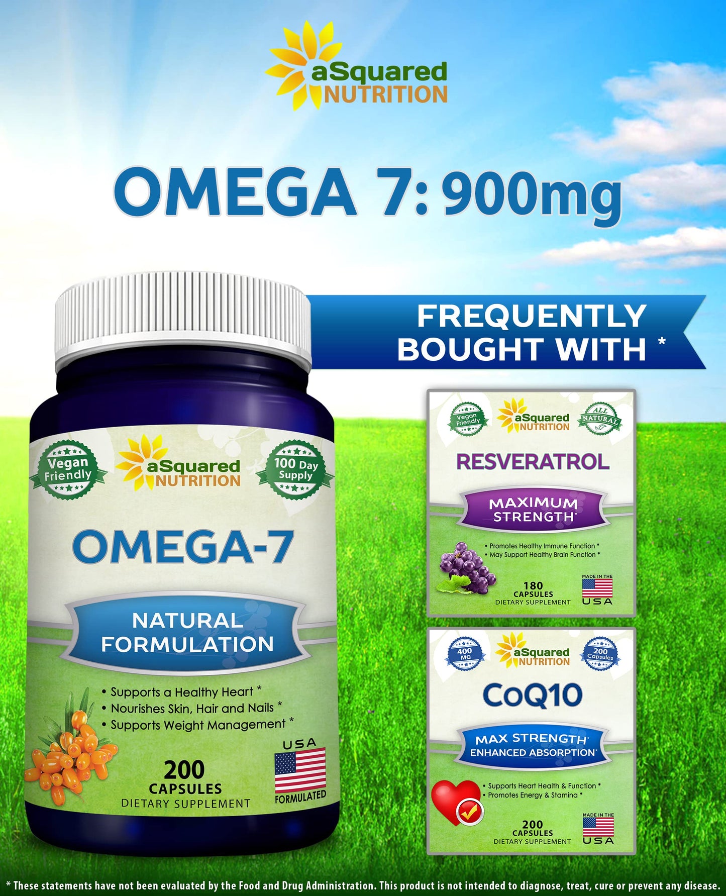 aSquared Nutrition Purified Omega 7 Fatty Acids-200 Capsules from Natural Sea Buckthorn aSquared NutritionBuy Supplements Australia