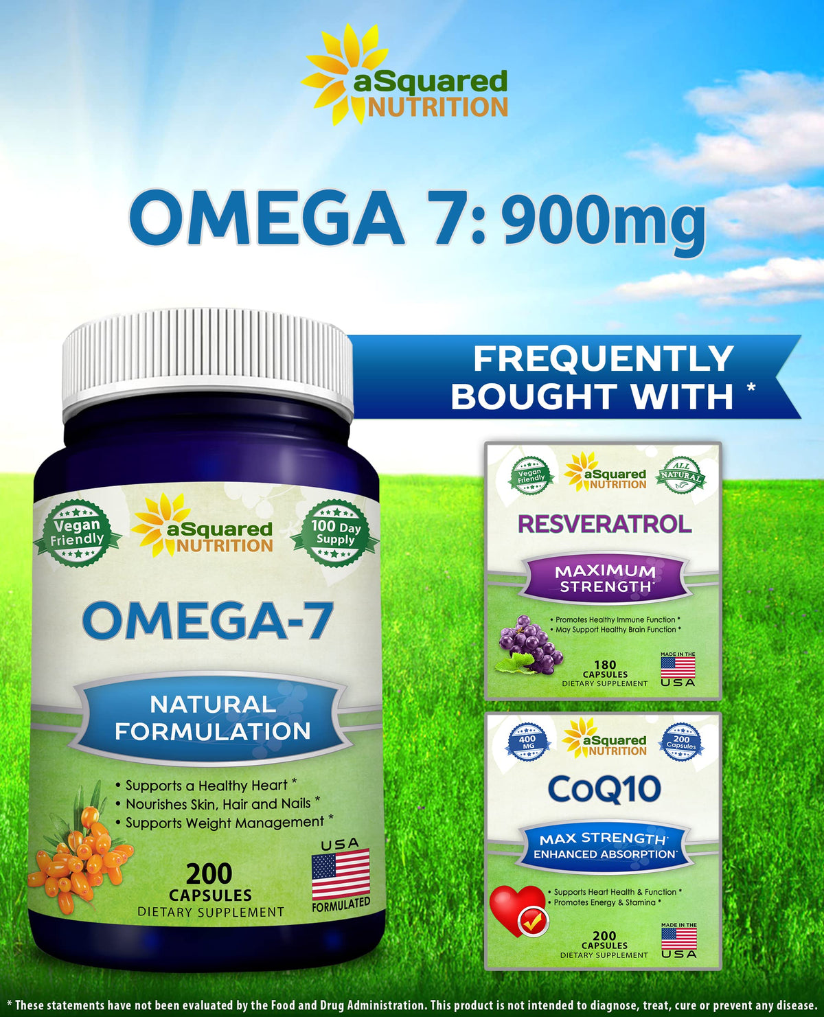 aSquared Nutrition Purified Omega 7 Fatty Acids-200 Capsules from Natural Sea Buckthorn aSquared NutritionBuy Supplements Australia