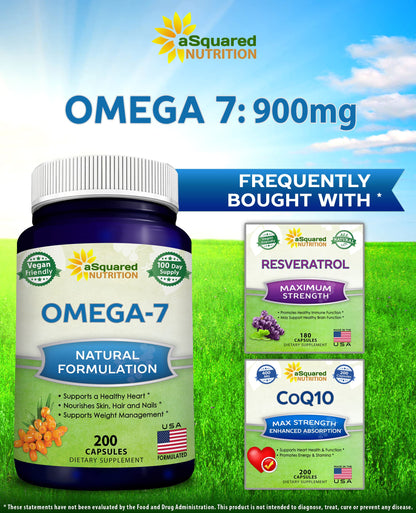 aSquared Nutrition Purified Omega 7 Fatty Acids-200 Capsules from Natural Sea Buckthorn aSquared NutritionBuy Supplements Australia