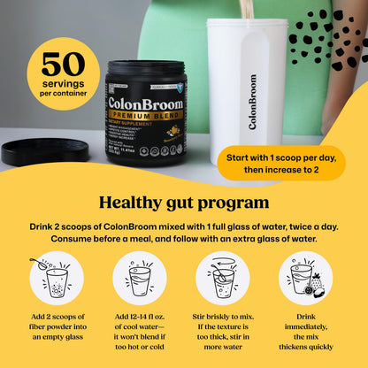 ColonBroom Premium Powder Supplement (Strawberry) - Colon Broom Psyllium Husk Fiber Powder Drink - Gluten Free, Non-GMO Colon Cleanse for Bloating Relief & Gut Health, 50 Servings ColonBroomBuy Supplements Australia