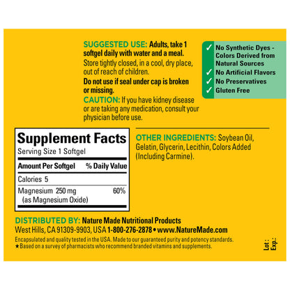 Nature Made Magnesium 250 mg, Magnesium Supplements for Men and Women, Support for Muscle, Heart, Bone and Nerve Health, 90 Softgels, 90 Day Supply Nature MadeBuy Supplements Australia