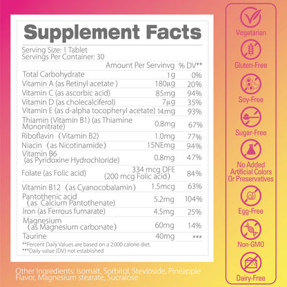 Pentavite She Charge Multivitamin for Women, Pineapple Tropical Chew, Daily Vitamin Supplements with Folate, Support Energy, Calm & Focus, Skin Defense and Cycle PentaviteBuy Supplements Australia