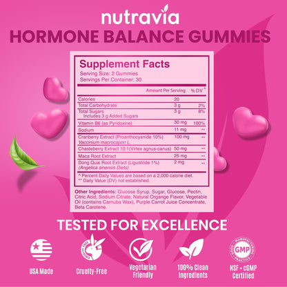 Hormone Balance For Women Gummies + PMS Relief Supplement - Supports Mood Swings, Clear Skin, Reduced Cramps and Bloating - Hormonal PMS Gummies PCOS Vitamin with Cranberry, Dong Quai (60 Gummies) NutraviaBuy Supplements Australia