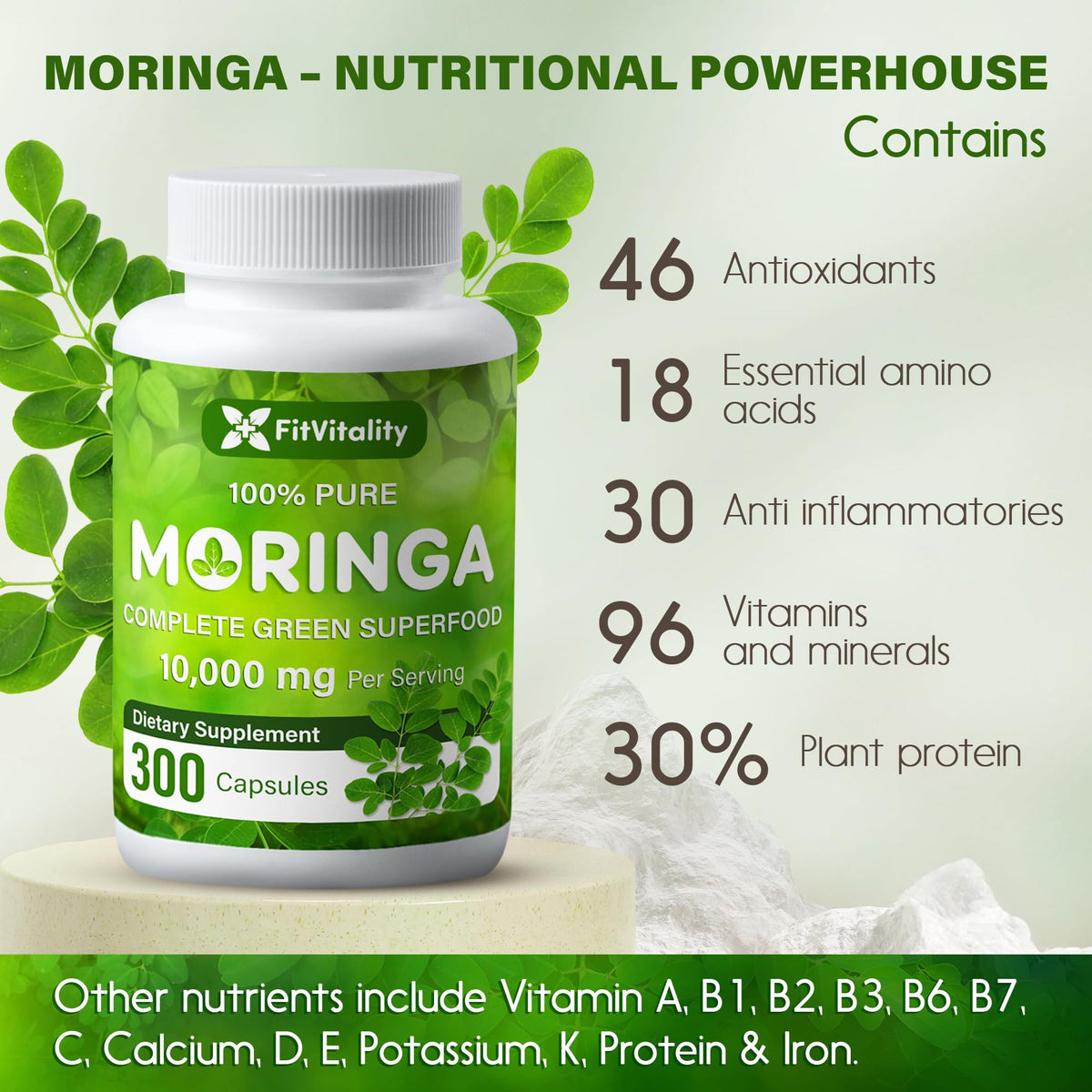 Moringa Capsules| Moringa Oleifera |10,000mg| 300 Capsules| 100% Pure| Non-GMO FitVitalityBuy Supplements Australia